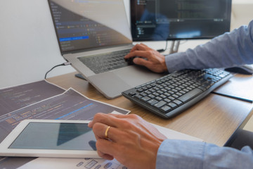 Wall Mural - programmers working in programming programmer, developer and coding technology website design, cyber
