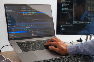 Wall Mural - programmers working in programming programmer, developer and coding technology website design, cyber