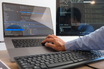 Wall Mural - programmers working in programming programmer, developer and coding technology website design, cyber