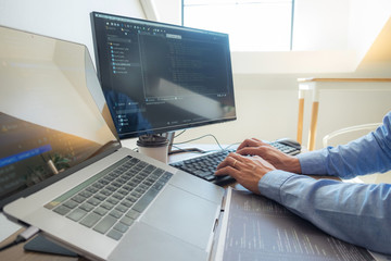 Wall Mural - programmers working in programming programmer, developer and coding technology website design, cyber