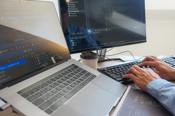 Wall Mural - programmers working in programming programmer, developer and coding technology website design, cyber