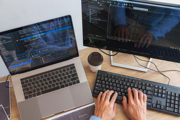 Wall Mural - programmers working in programming programmer, developer and coding technology website design, cyber