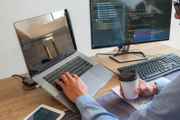 Wall Mural - programmers working in programming programmer, developer and coding technology website design, cyber