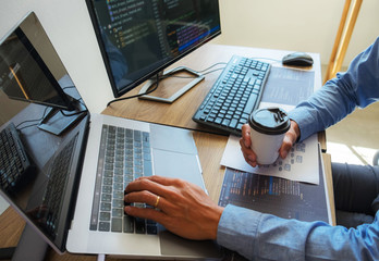 Wall Mural - programmers working in programming programmer, developer and coding technology website design, cyber