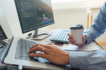 Wall Mural - programmers working in programming programmer, developer and coding technology website design, cyber