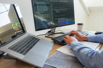 Wall Mural - programmers working in programming programmer, developer and coding technology website design, cyber