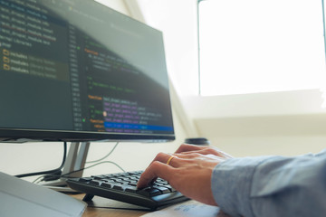 Wall Mural - programmers working in programming programmer, developer and coding technology website design, cyber