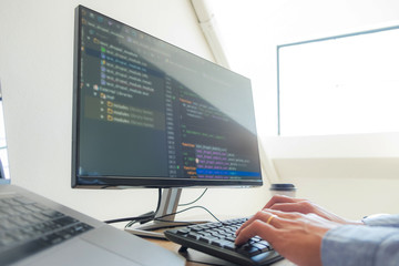Wall Mural - programmers working in programming programmer, developer and coding technology website design, cyber