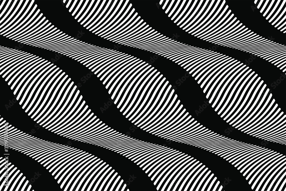 Full Seamless Background with waves lines Vector. Black and white ...