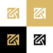 ZA square typography logo design with gold colors, Initial ZA letter logo template - Vector