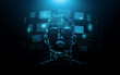 A portrait head human and digital screen virtual. Future technology concept