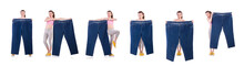 Woman With Oversized Jeans In Dieting Concept