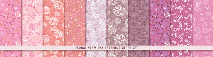 floral seamless red pattern set. flowers and leaves.. color vector background. summer and spring pri