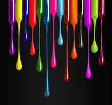 Colorful Drops Of Nail Polish Drip From Brushes Close-up On Black Background