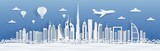 Fototapeta Nowy Jork - Dubai paper cut. UAE skyline city panorama with famous landmarks for postcards and poster. Vector Dubai cityscape - illustration arabic art architecture landmarks and travel memory