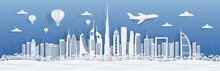 Dubai Paper Cut. UAE Skyline City Panorama With Famous Landmarks For Postcards And Poster. Vector Dubai Cityscape - Illustration Arabic Art Architecture Landmarks And Travel Memory