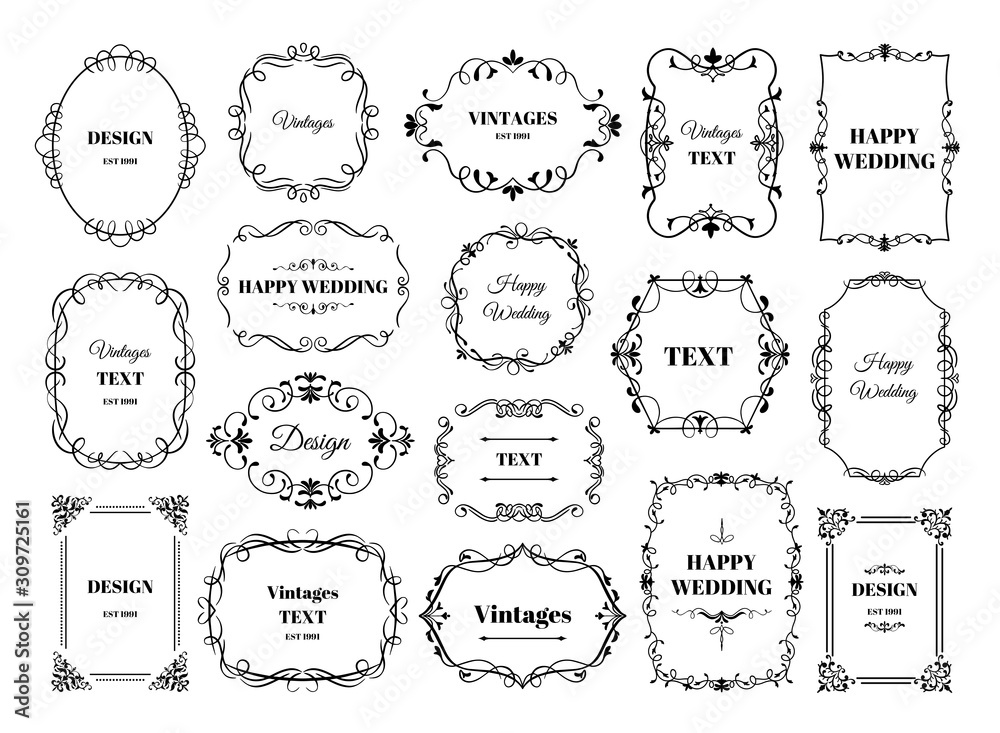 Vintage Frame Label Ornamental Logotypes With Decorative Floral Retro Elements Vector Antique Frames For Wedding Invitation Cards Beautiful Ornate Illustration Border With Old Patterns Wall Mural Spicytruffel