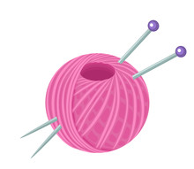Pink Yarn Ball And Knitting Needles Isolated On White Background. Vector Illustration Of Skein Of Thread In Cartoon Simple Flat Style. Hobby, Craft, Handmade Concept.  