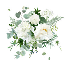 Silver Sage Green And White Flowers Vector Design Spring Herbal Bouquet