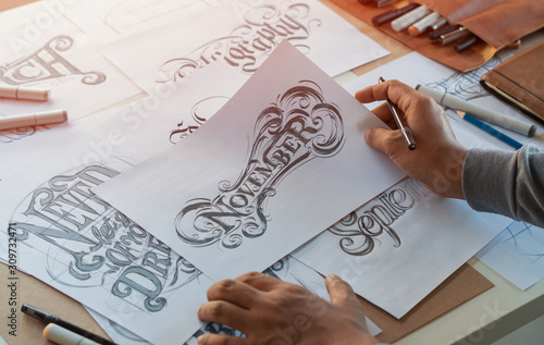 Typography Calligraphy Artist Designer Drawing Sketch Writes