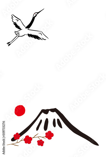 はがきテンプレート 鶴 富士山 梅 背景 イラスト 手描き Stock Vector Adobe Stock はがきテンプレート 鶴 富士山 梅 背景 イラスト 手描き Stock Vector Adobe Stock