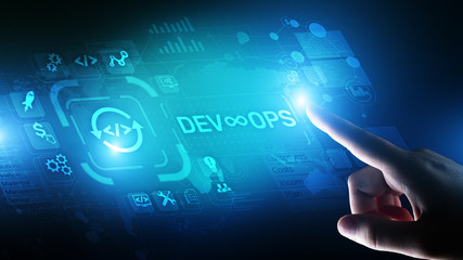 devops agile development concept on virtual screen.