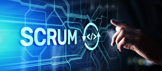 scrum, agile development methodology, programming and application design technology concept on virtu