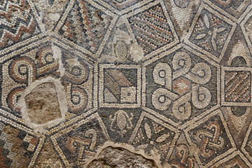  Floor mosaic in Roman ruins, modern Rimini, Italy