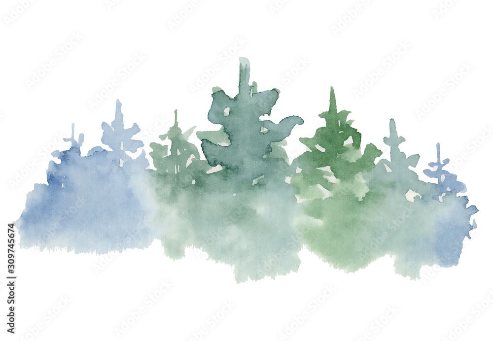 Watercolor pine trees illustration isolated on white background Stock ...