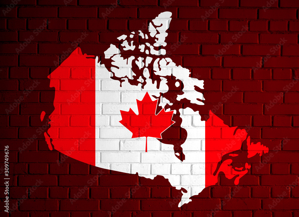 Canada map country silhouette in national Canadian flag colors and with ...