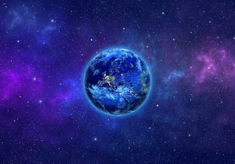 Wall Mural - planet earth in space with nebula and stars. elements of this image furnished by nasa. 3d rendering.