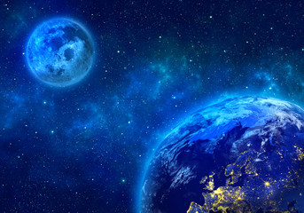 Wall Mural - planet earth and full moon in space. elements of this image furnished by nasa. 3d rendering.