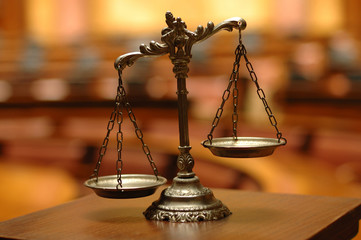 Decorative Scales of Justice in the Courtroom