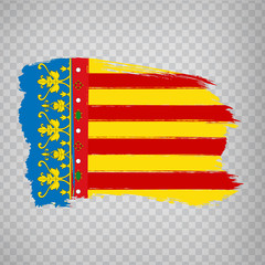 Wall Mural - Flag of  Valencia brush strokes. Flag Autonomous Community Valencia of Spain on transparent background for your web site design, logo, app, UI.  Kingdom of Spain. Stock vector.  EPS10.