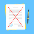 Crossed out document. Break contract, cancelling agreement, rejection concepts. Modern flat design. Vector illustration