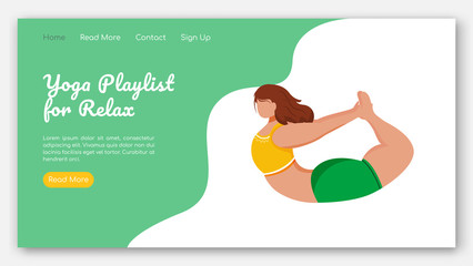 Wall Mural - Yoga playlist for relax landing page vector template. Sport stretch exercises. Bodypositive website interface idea with flat illustrations. Homepage layout, web banner, webpage cartoon concept