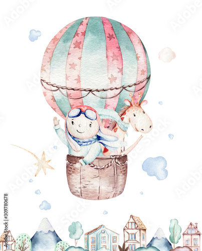 watercolor-balloon-set-baby-cartoon-cute-pilot-aviation-illustration-sky-transport-balloons-with-giraffe-and-elephant-koala-bear-and-bird-clouds-childish-baby-boy-shower-illustration