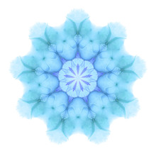Delicate Watercolor Snowflake Pattern Isolated On White Background. Kaleidoscope Effect.
