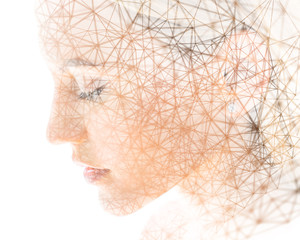 Double exposure portrait of a blonde woman