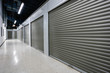 Storage facilities with gray doors. Moving, storage concept.
