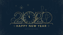 Happy New Year 2020 Greeting Card Design With Gold Elements