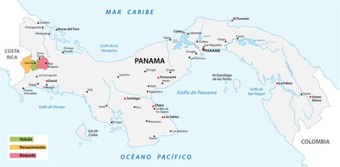  Map of the coffee growing areas of Panama
