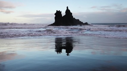 Wall Mural - Wild Atlantic ocean on Benijo beach in Tenerife, Canary islands, Spain. Slow motion footage