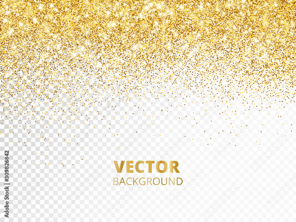 Sparkling glitter border, frame. Falling golden dust isolated on transparent background. Vector decoration. - obrazy, fototapety, plakaty 