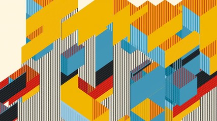 Isometric background with moving rectangular shapes. 3d render loop animation 4K