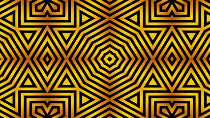 Wall Mural - Seamless Art Deco animation of multiple striped shapes. Loop gold background. 4k.