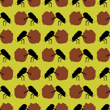 Dung Beetle And Dung Ball Pattern Seamless. Vector Background