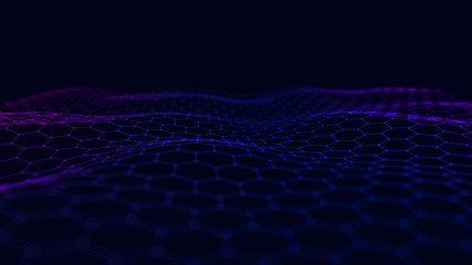 Futuristic abstract mesh. Wave with the connection of dots and lines. 3D rendering.