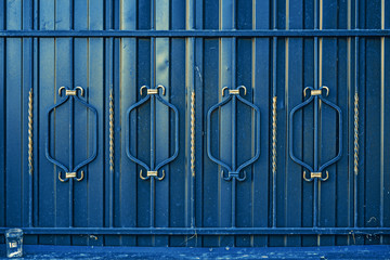 Poster - Architectural decorative exterior metal fence. Metal gates, forged pattern