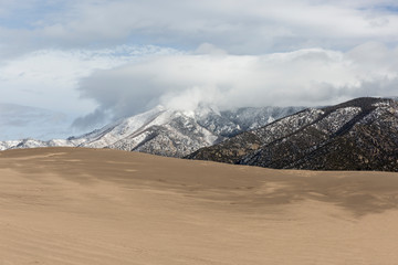 Landscape view of dunes at Great Sand Dunes National Park in Colorado, the tallest sand dunes in North America.